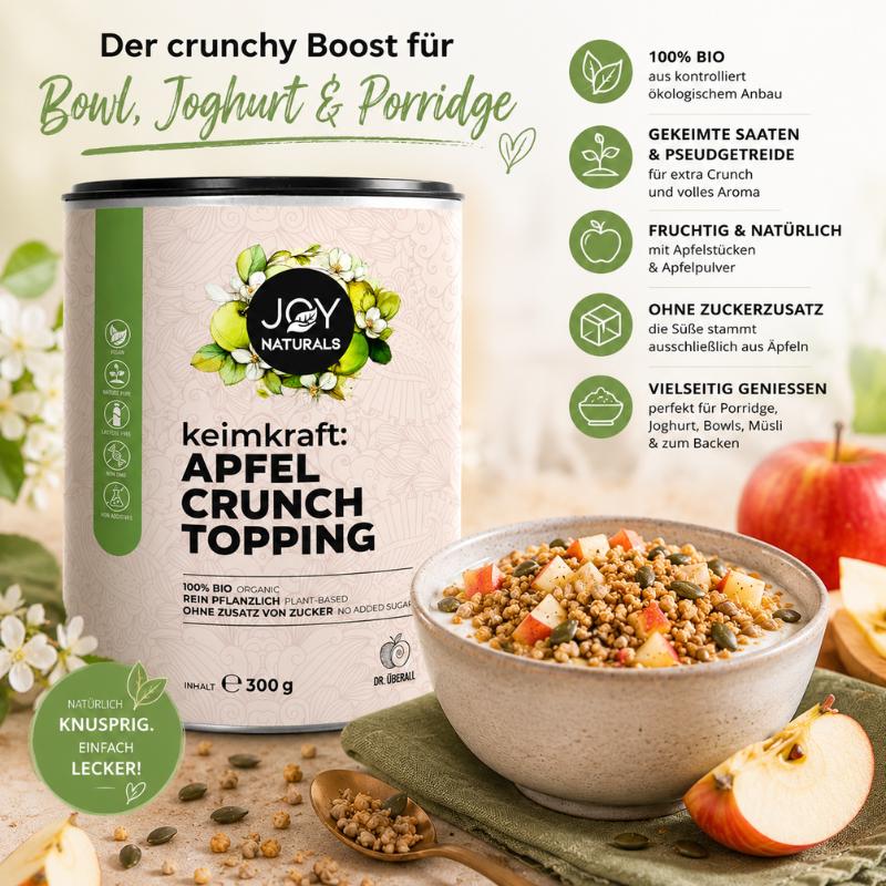 keimkraft Apfel Crunch Topping gekeimt – Bio Topping ohne Zuckerzusatz für Porridge, Joghurt und Bowls
