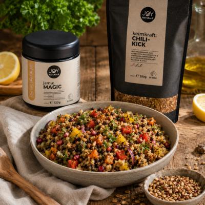Knuspriger Quinoa-Linsen-Salat mit Jamu:MAGIC & KEIMKRAFT CHILI-KICK