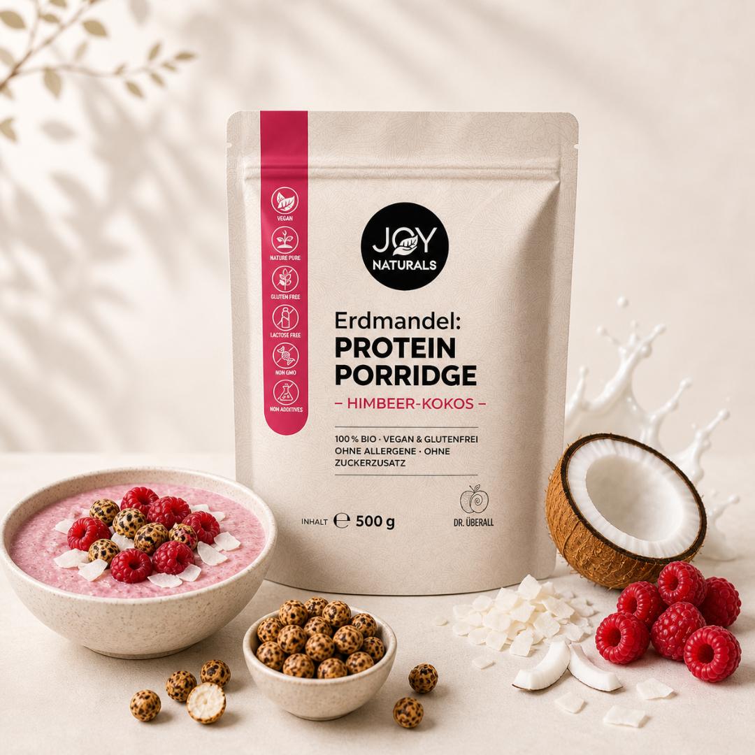 Erdmandel Porridge Himbeere – fruchtiges Frühstück ohne Nüsse