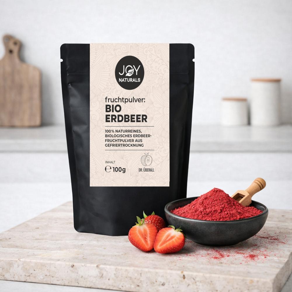 Gefriergetrocknetes Fruchtpulver aus Bio Erdbeeren