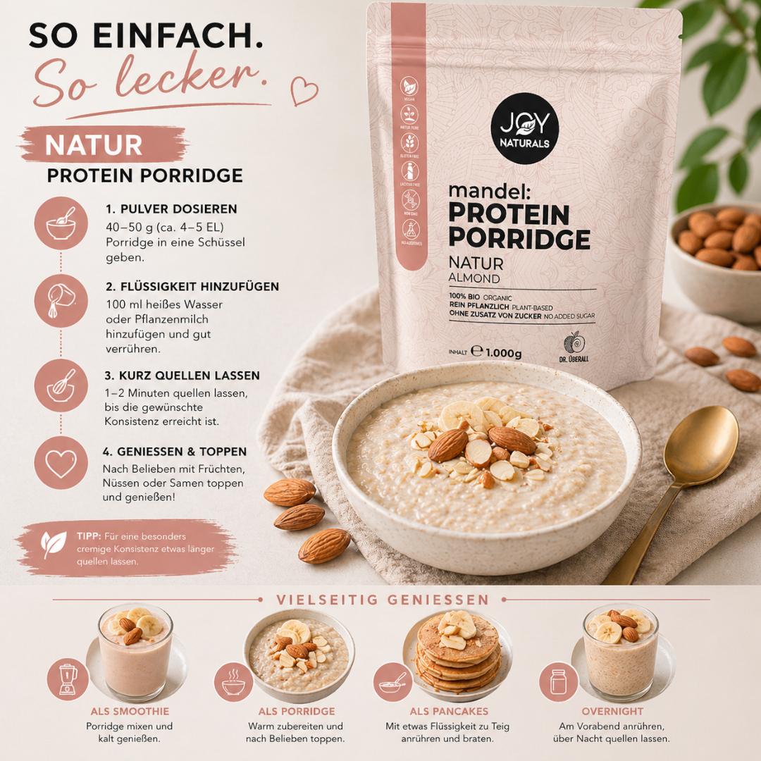 Serviervorschlag Mandel Protein Porridge Natur