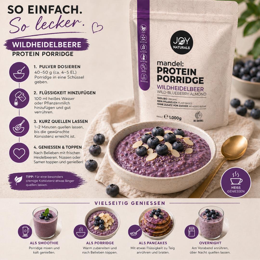 Wildheidelbeer Porridge mit Beeren und Nüssen
