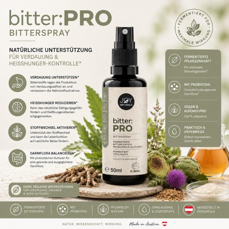 bitter:PRO Spray ist eine natürliche Unterstützung für Verdauung & Heisshunger-Kontrolle